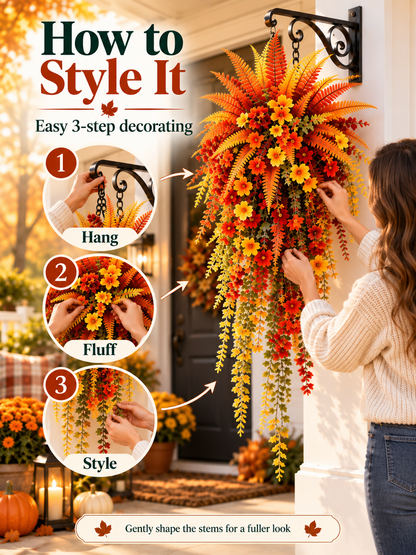 🍂 Cascading Autumn Floral Swag – Lush Fall Porch & Entryway Hanging Décor