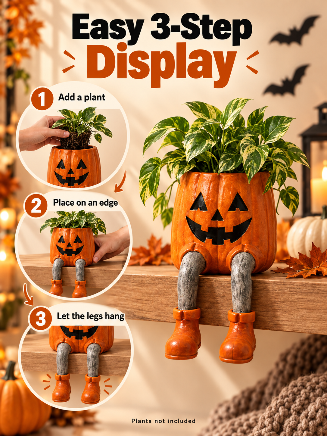 🎃 Halloween Dangling-Leg Character Planter – Cute Spooky Plant Pot for Fall Décor