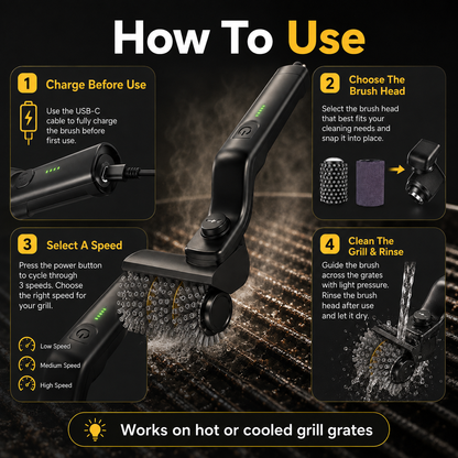 🔥 2-in-1 Cordless Electric Grill Brush & Spin Scrubber