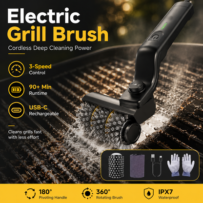 🔥 2-in-1 Cordless Electric Grill Brush & Spin Scrubber