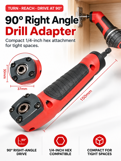 🔧 1/4' Right Angle Drill Adapter – High-Torque 90° Driver for Tight Spaces