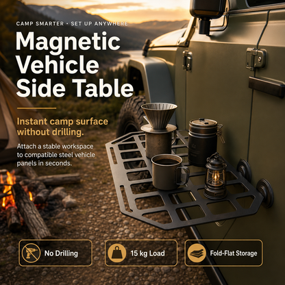 Rugged Magnetic Vehicle Table | Portable Camping Table with Mesh Surface