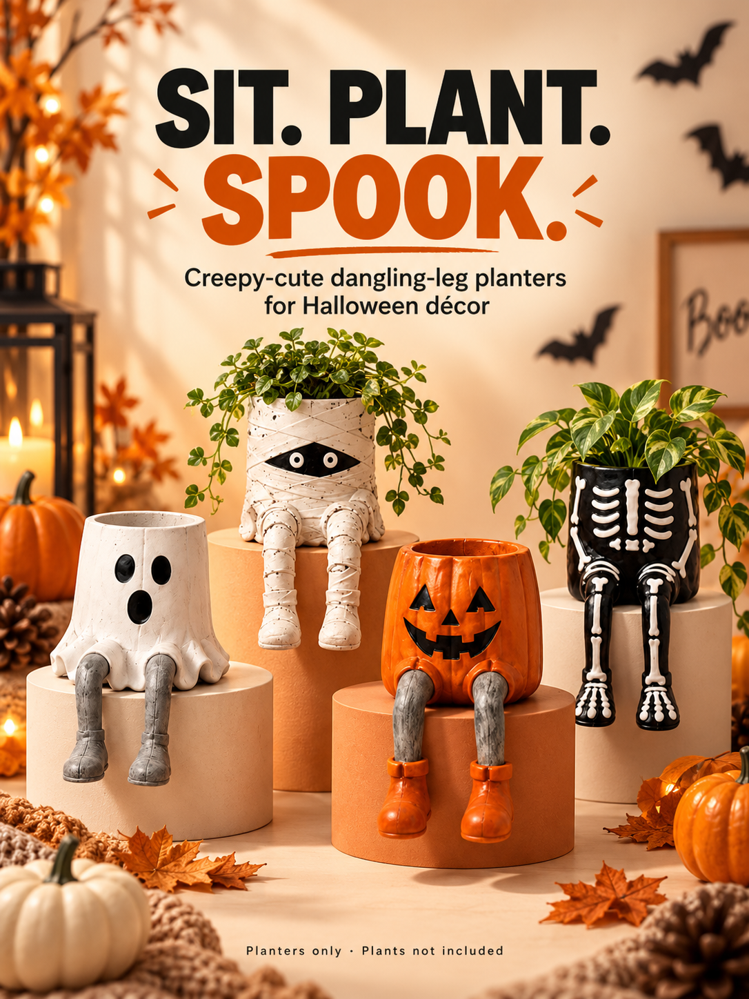 🎃 Halloween Dangling-Leg Character Planter – Cute Spooky Plant Pot for Fall Décor