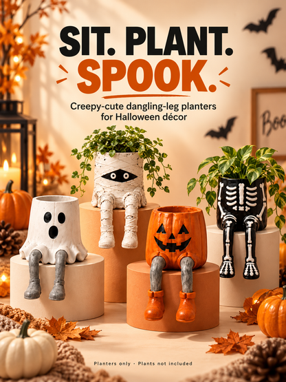 🎃 Halloween Dangling-Leg Character Planter – Cute Spooky Plant Pot for Fall Décor