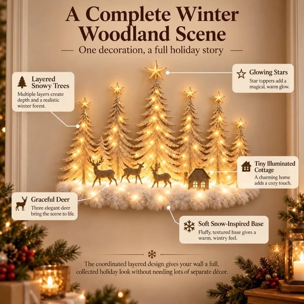 🔥HOT SALE🔥🌲 Step Into an Enchanted Winter Grove: Lighted Christmas Woodland Forest Wall Decor