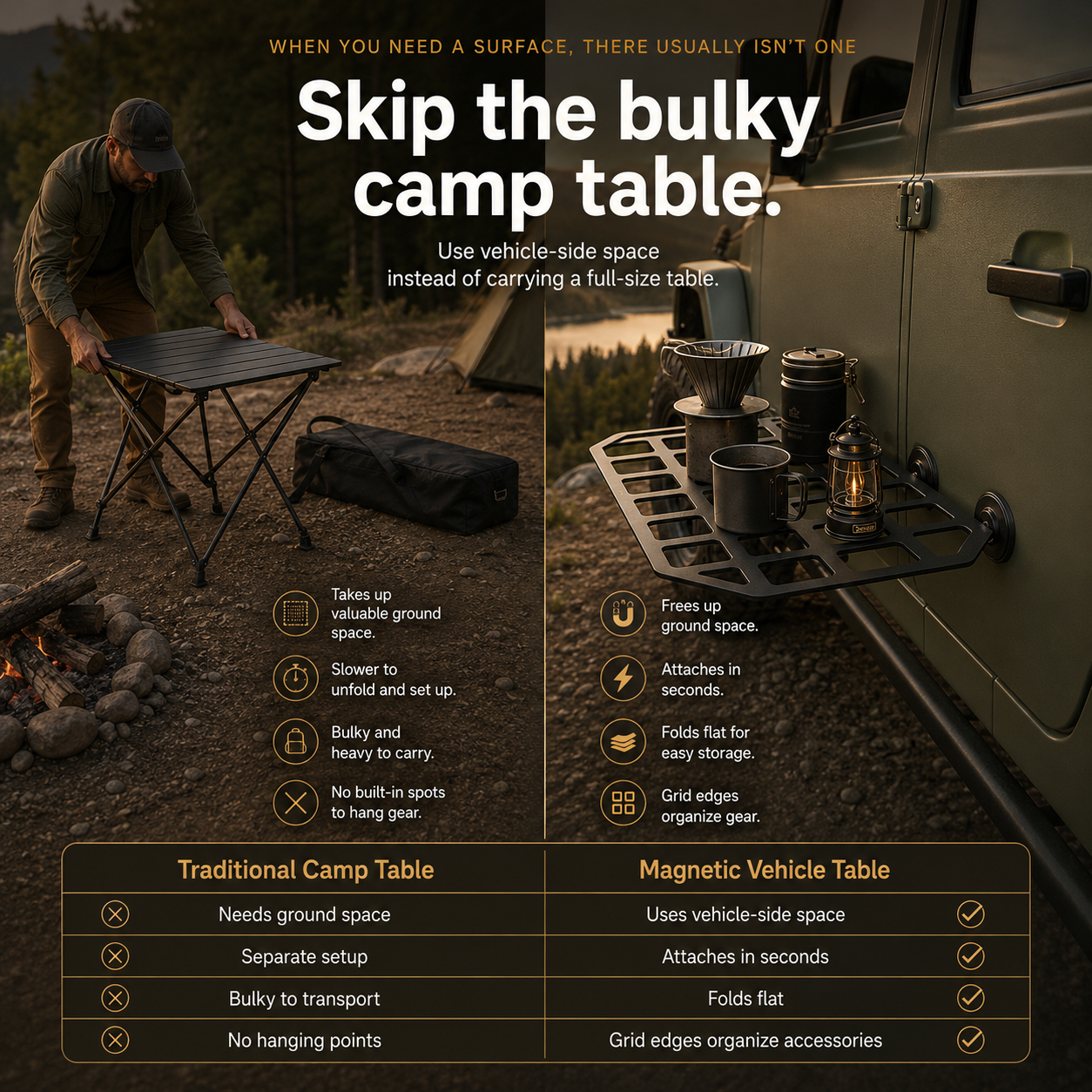 Rugged Magnetic Vehicle Table | Portable Camping Table with Mesh Surface
