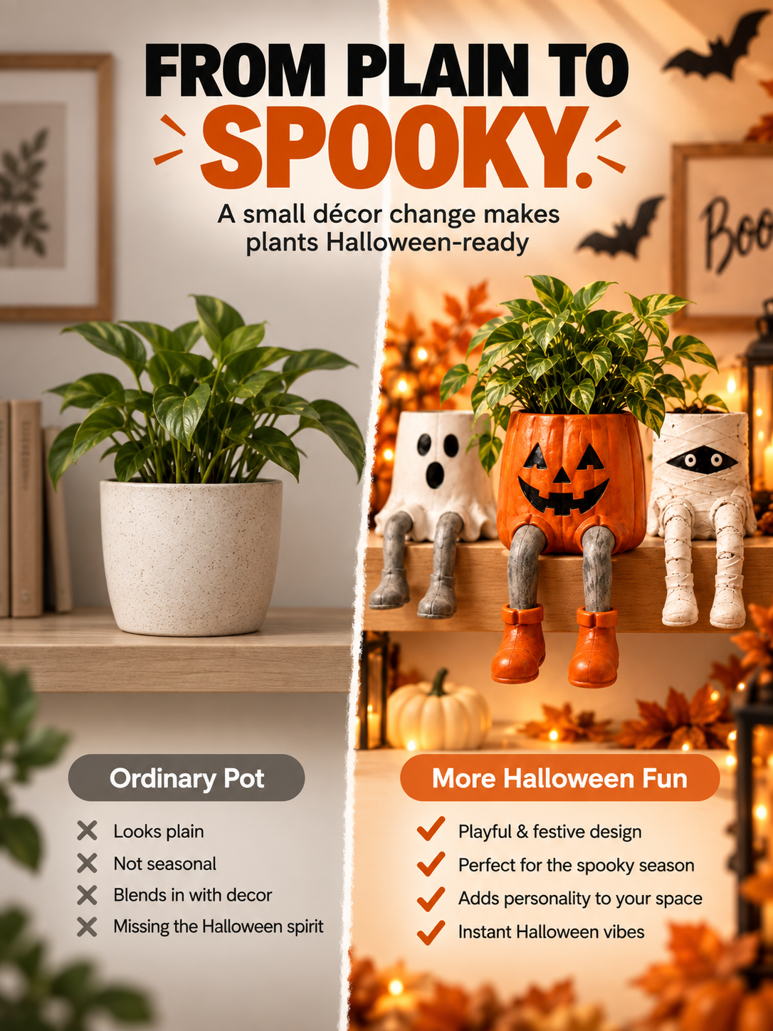 🎃 Halloween Dangling-Leg Character Planter – Cute Spooky Plant Pot for Fall Décor