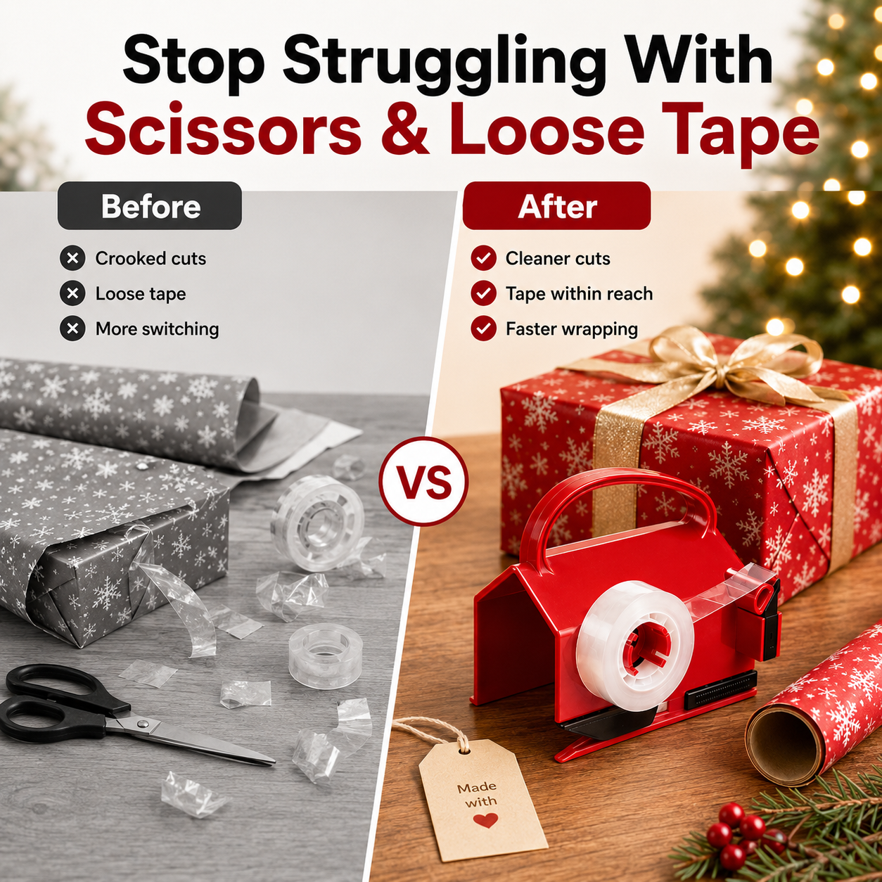 🎁2-in-1 Wrapping Cutter & Tape Dispenser