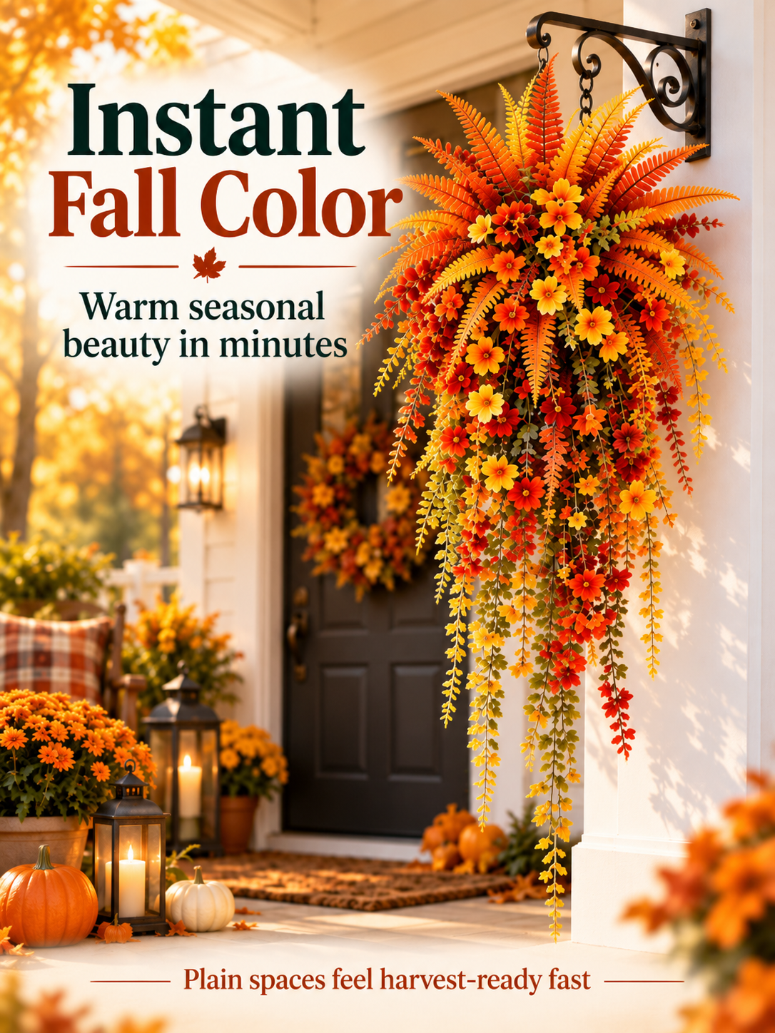 🍂 Cascading Autumn Floral Swag – Lush Fall Porch & Entryway Hanging Décor