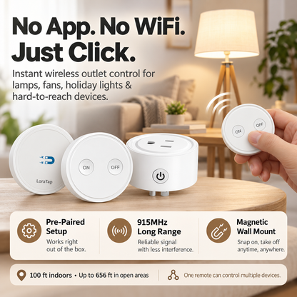 RF Wireless Remote Outlet – No App, No Wi-Fi, Magnetic ON/OFF Switch
