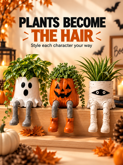🎃 Halloween Dangling-Leg Character Planter – Cute Spooky Plant Pot for Fall Décor