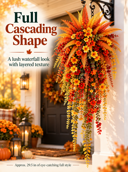 🍂 Cascading Autumn Floral Swag – Lush Fall Porch & Entryway Hanging Décor