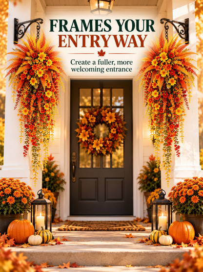 🍂 Cascading Autumn Floral Swag – Lush Fall Porch & Entryway Hanging Décor