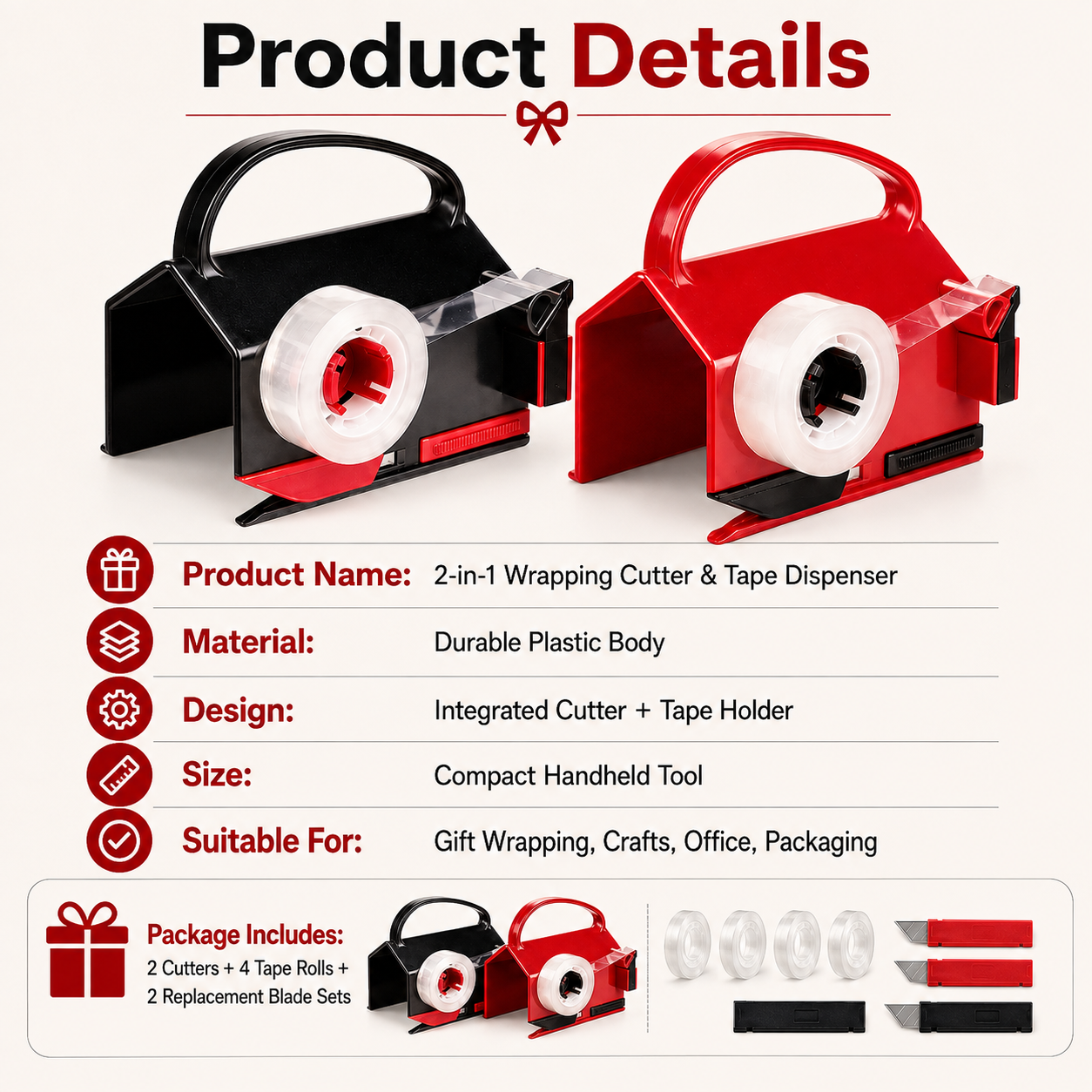 🎁2-in-1 Wrapping Cutter & Tape Dispenser