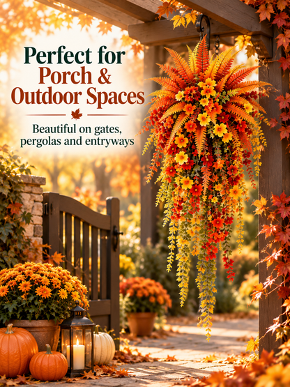 🍂 Cascading Autumn Floral Swag – Lush Fall Porch & Entryway Hanging Décor