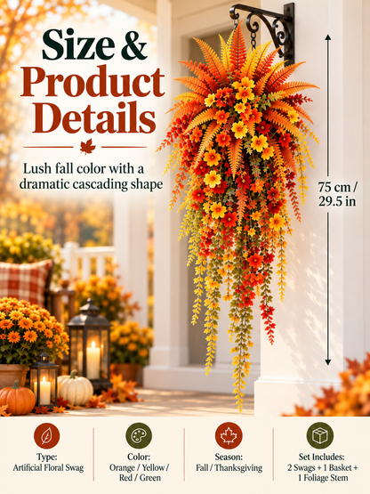 🍂 Cascading Autumn Floral Swag – Lush Fall Porch & Entryway Hanging Décor