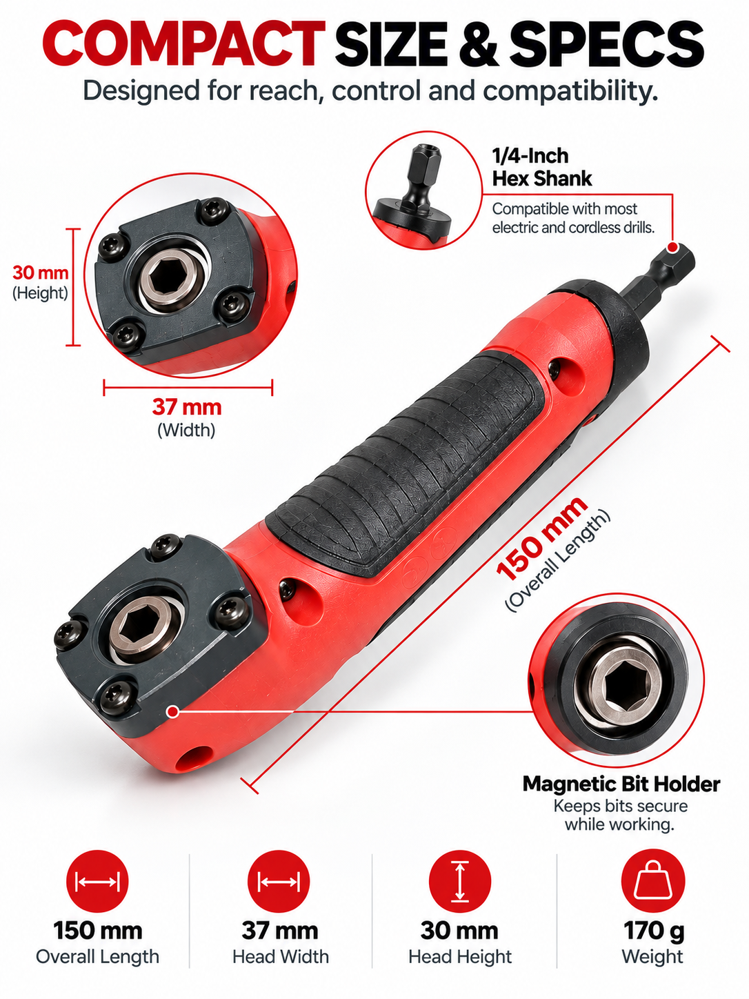 🔧 1/4' Right Angle Drill Adapter – High-Torque 90° Driver for Tight Spaces