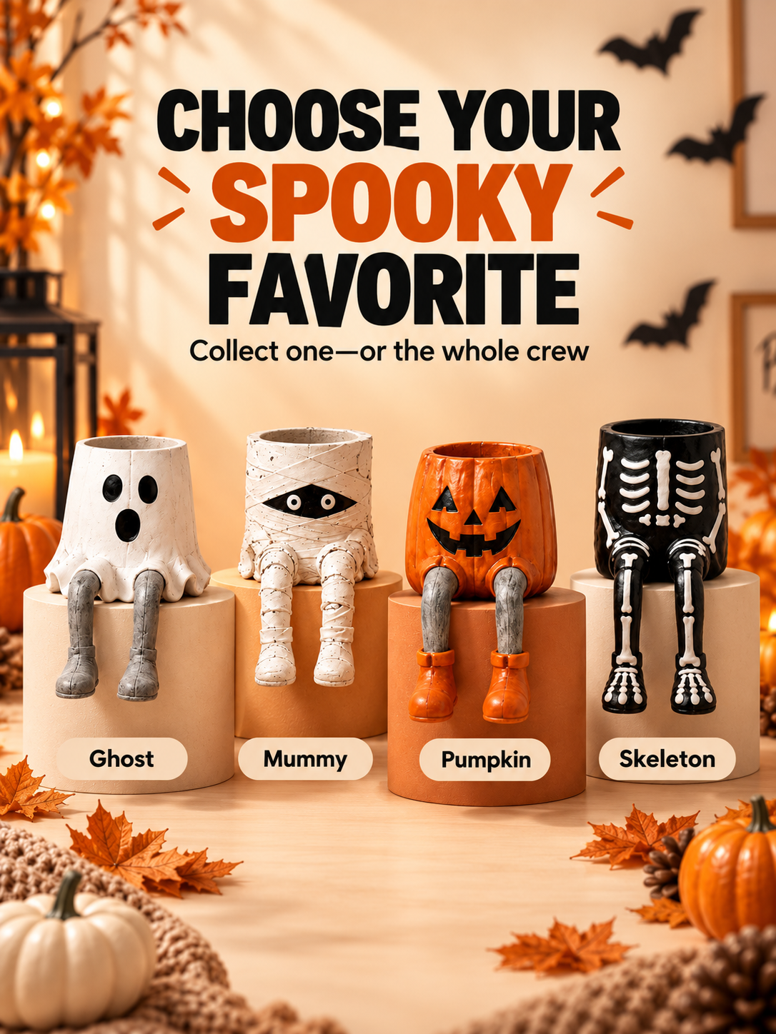 🎃 Halloween Dangling-Leg Character Planter – Cute Spooky Plant Pot for Fall Décor
