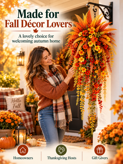 🍂 Cascading Autumn Floral Swag – Lush Fall Porch & Entryway Hanging Décor