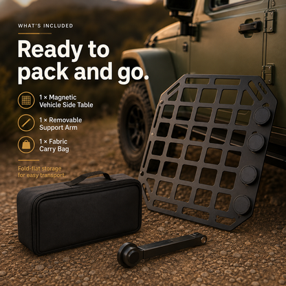 Rugged Magnetic Vehicle Table | Portable Camping Table with Mesh Surface
