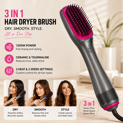 One-Step Hair Dryer and Styler All-in-One Brush for Smooth Hair