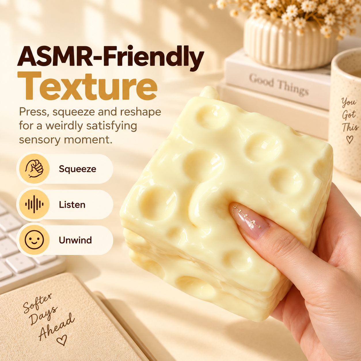 🧀 Giant Moldable Cheese Squishy – Soft & Satisfying Sensory Fidget Toy