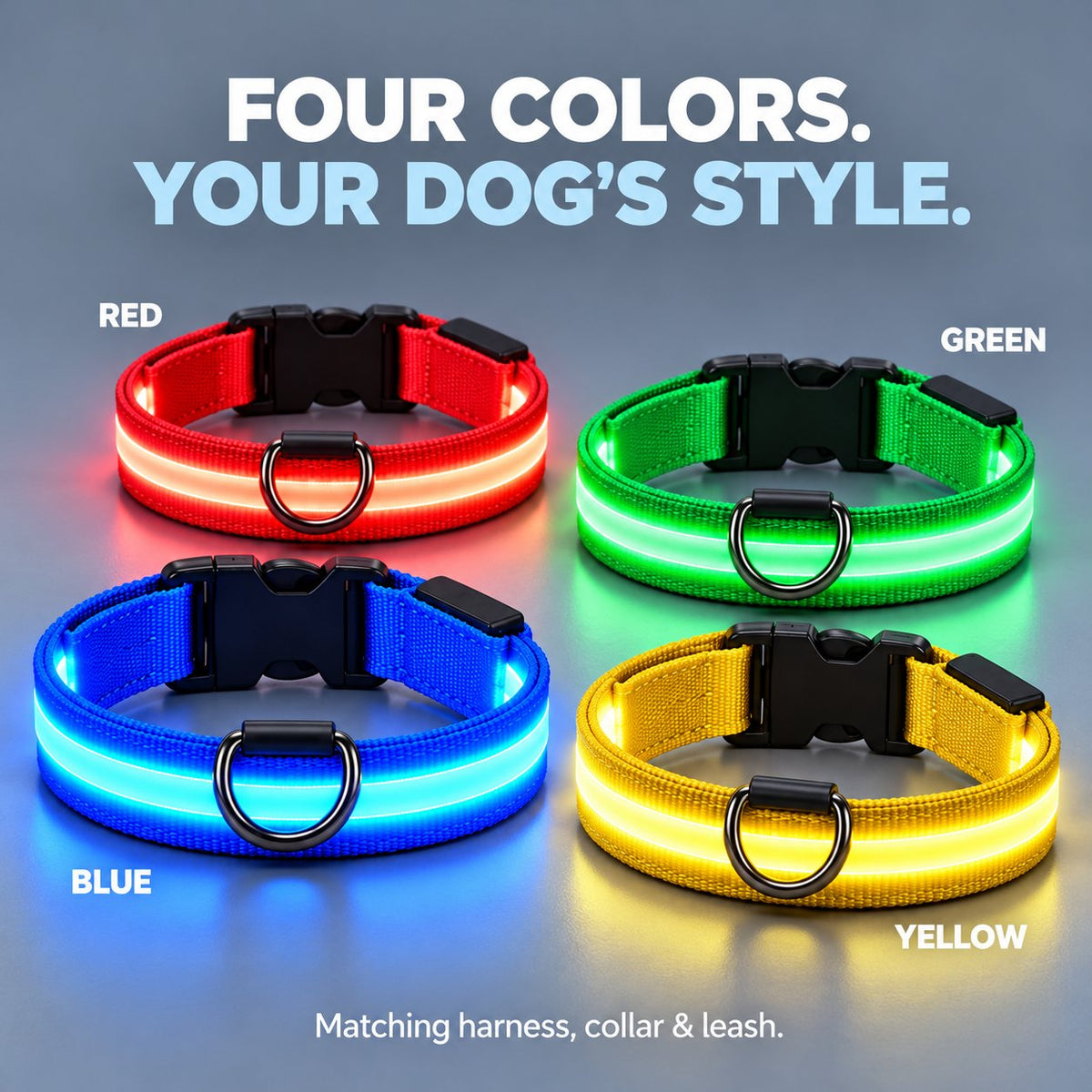 🐕 3-Piece Rechargeable LED Dog Walking Kit ✨ Light-Up Harness, Collar & Leash for Safer Night Walks！！！