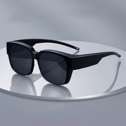 Polarized Fit Over Glasses Sunglasses for Women Men Trendy Square Wrap Around Shades UV400 Protection Lightweight & Durable