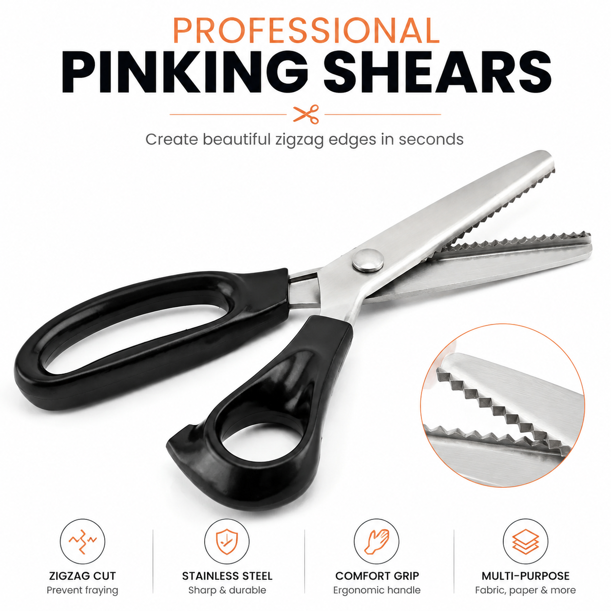 Professional Pinking Shears – Sharp Serrated Fabric Scissors for Clean Zigzag Edges