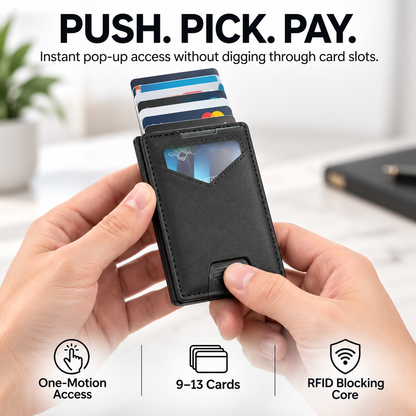 💳 POP-UP CARD WALLET | Slim RFID Blocking Wallet with Quick-Access Aluminum Card Holder & Money Clip