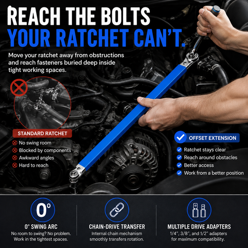 💥 HOT DEAL | Impact-Ready Offset Extension Wrench – Multi-Drive Adapter Tool for Tight Repair Spaces