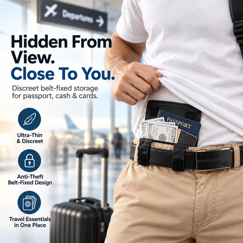 🔒 DISCREET TRAVEL ESSENTIAL | Hidden Belt Pouch – Under-Clothing Passport, Cash & Card Organizer