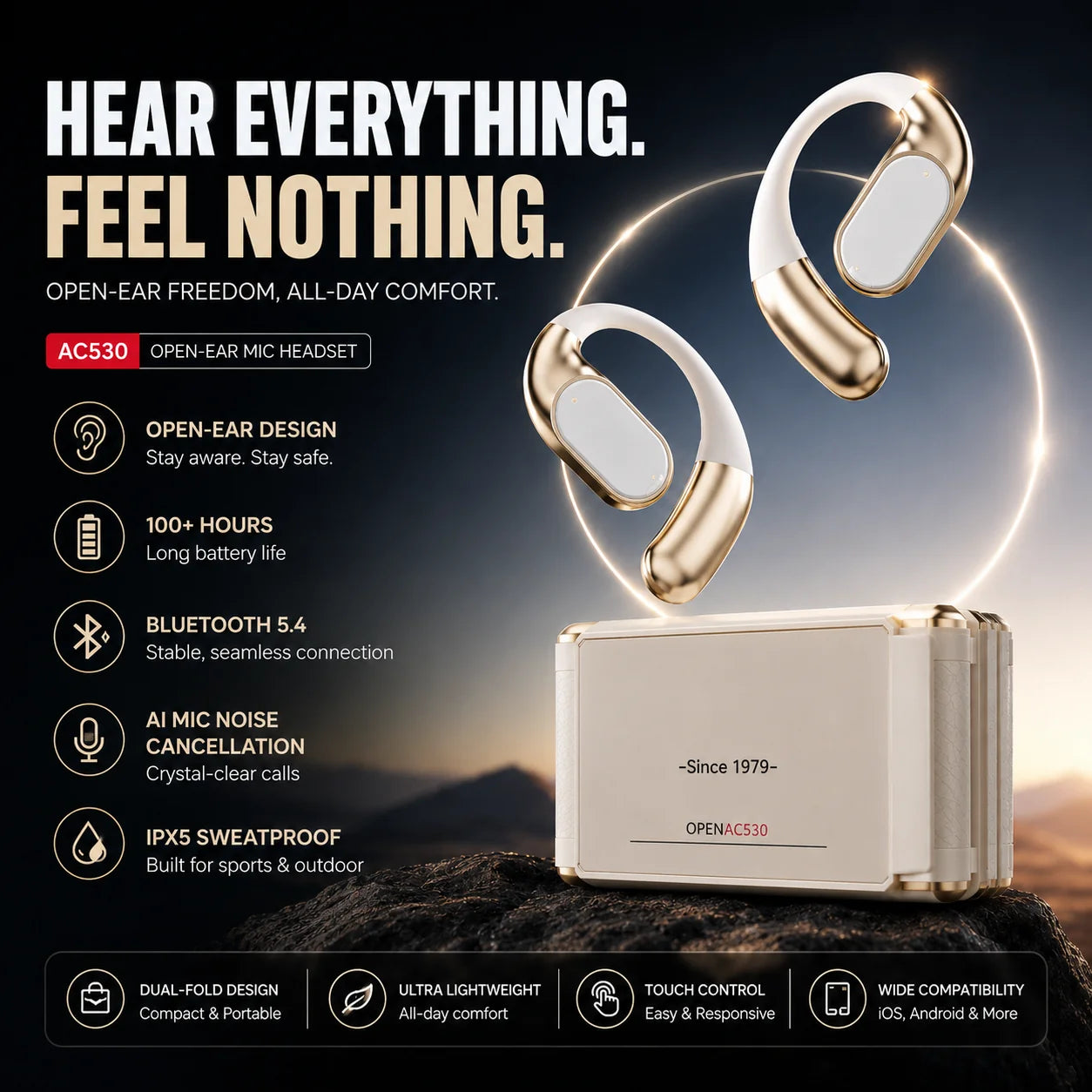 🎧 Monster AC530 Open-Ear Headset | 165H Battery, Bluetooth 6.0, Ultra Comfort Wireless Earbuds