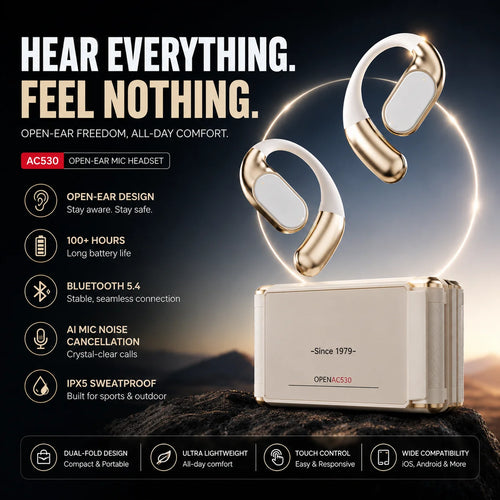 🎧 Monster AC530 Open-Ear Headset | 165H Battery, Bluetooth 6.0, Ultra Comfort Wireless Earbuds