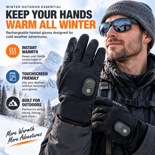 🔥 Rechargeable Heated Winter Gloves – Adjustable Warmth, Touchscreen & Outdoor Grip