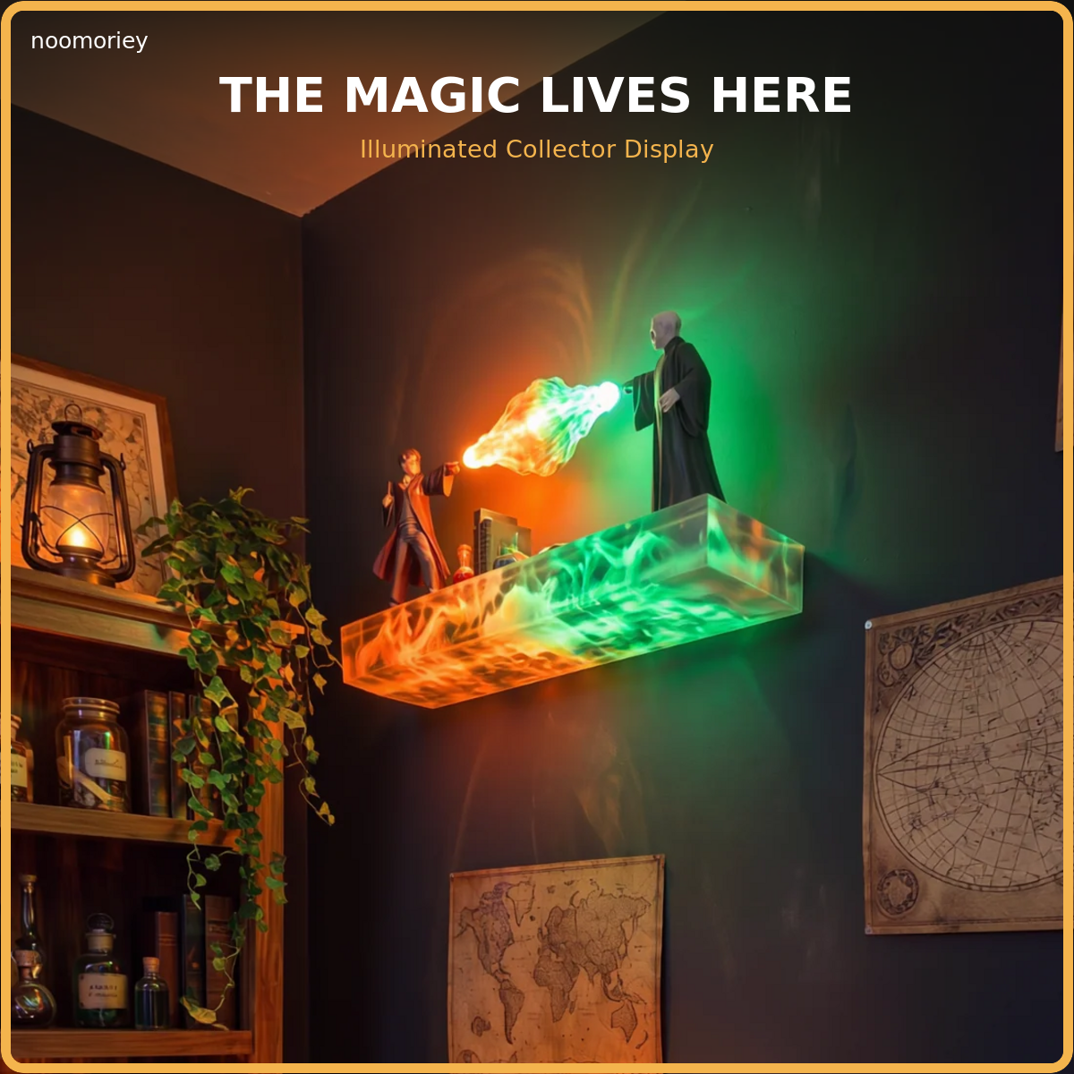 🪄 Illuminated Wizard Duel Wall Shelf – Magical Floating Display for Books & Collectibles
