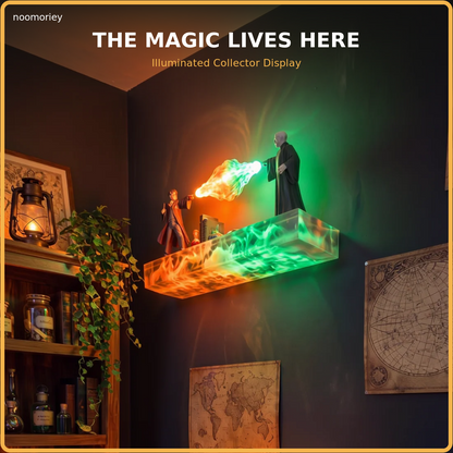 🪄 Illuminated Wizard Duel Wall Shelf – Magical Floating Display for Books & Collectibles