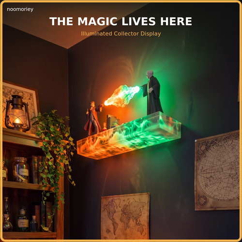 🪄 Illuminated Wizard Duel Wall Shelf – Magical Floating Display for Books & Collectibles