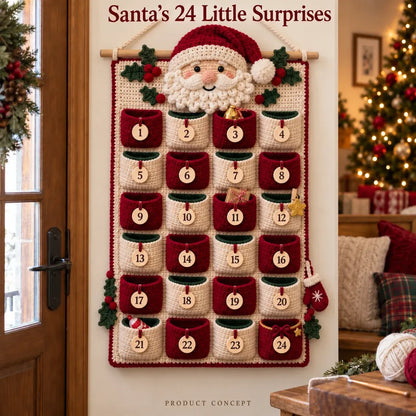 🧶 DIY Crochet Advent Calendar Kit | 24 Refillable Pockets, 4 Christmas Characters & Complete Crochet Materials 🎄