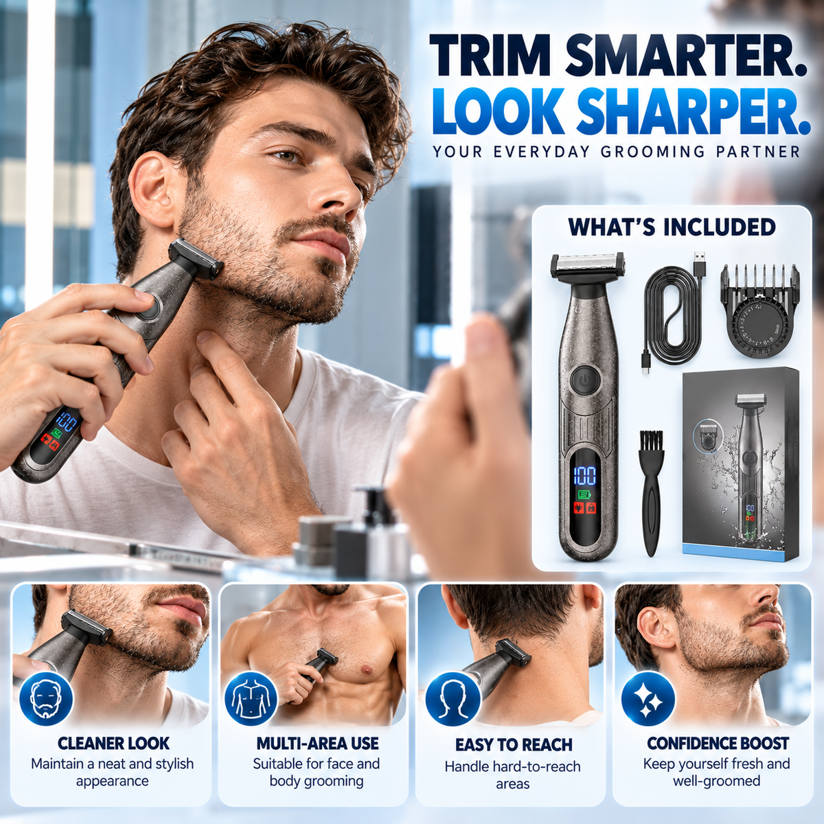 ⚡ 3-in-1 Electric Body Groomer – Adjustable Precision Trimmer for Face & Body