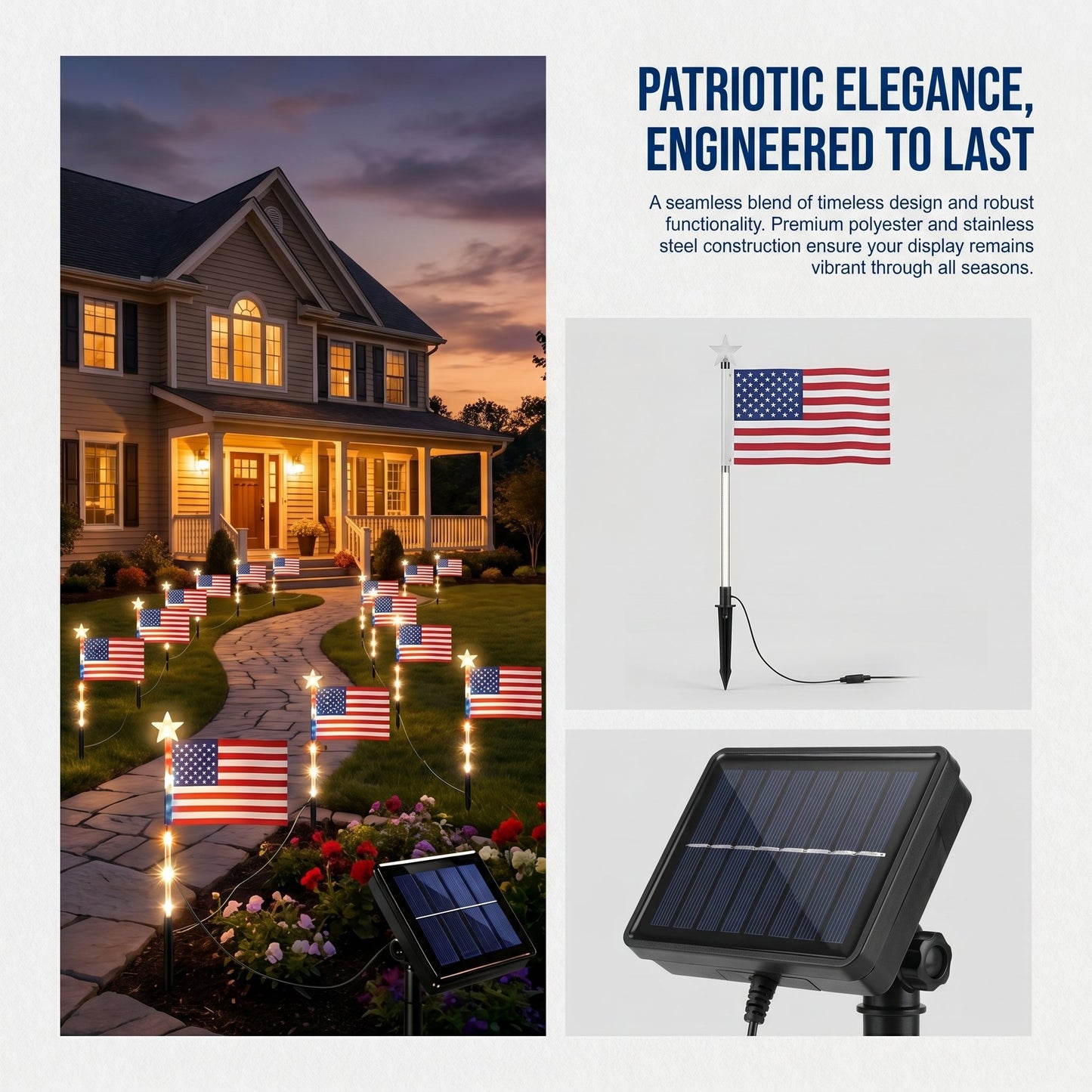 8-in-1 American Flag Solar Lights