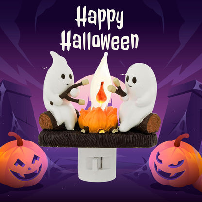 Ghosts Campfire Night Light, Wireless Led Plug in Wall Sconces Flicker Flame Figurine Lamps Halloween Decorations Indoor for Family, Party, Room, Kitchen (1pcs)