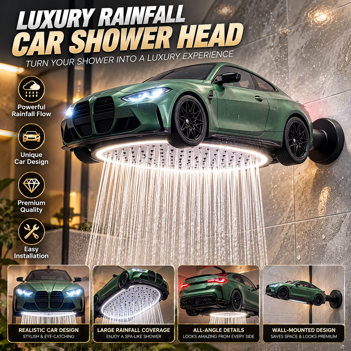 🏎️🚿 AutoRain – Sports Car-Shaped LED Rainfall Shower Head