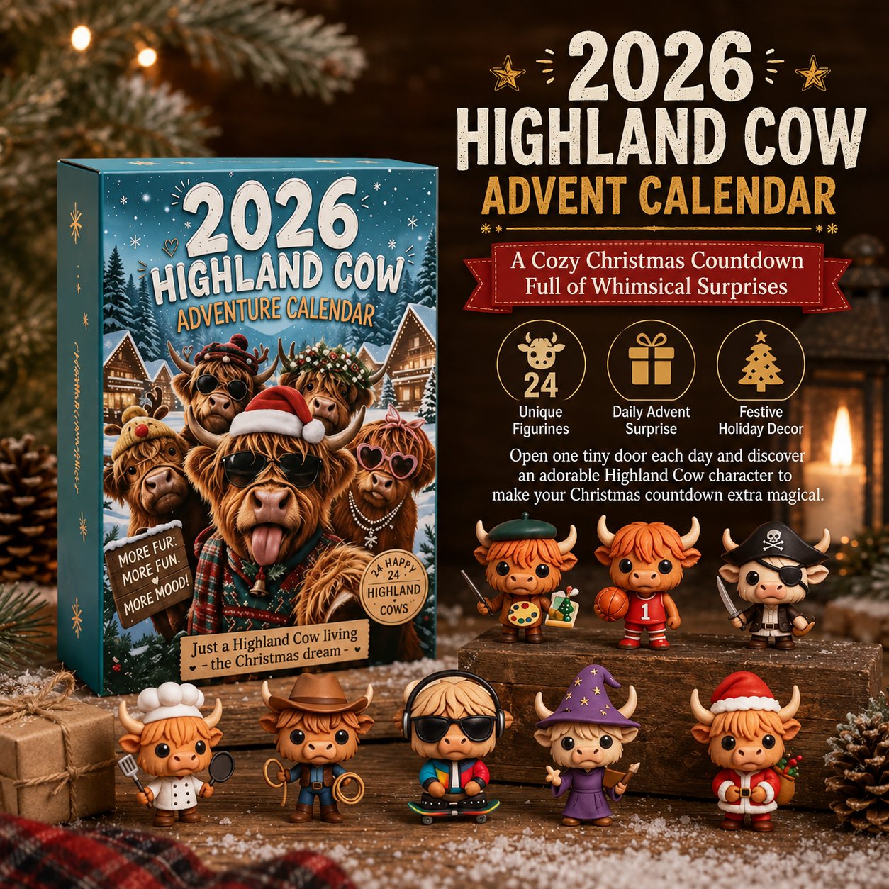 🔥Last Day 49% OFF - 🐂🎁2026 Highland Cow Advent Calendar | Every Day Brings New Surprises