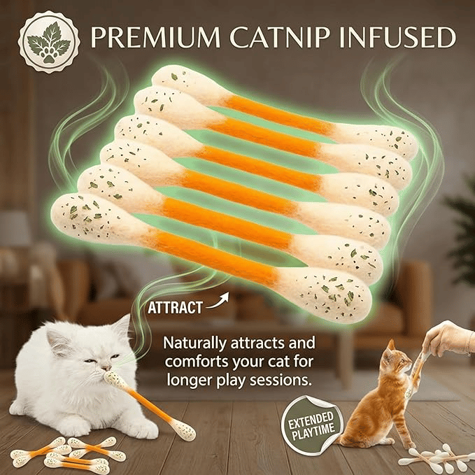 Cotton Swabs Cat Toys with Catnip🐱✨