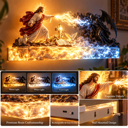 ✝️✨ Divine Light of Faith™ – 3D Illuminated Mural of Jesus and Angels