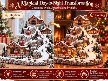 🚡 Animated Christmas Mountain Village – Moving Cable Cars & Skiers 🎄