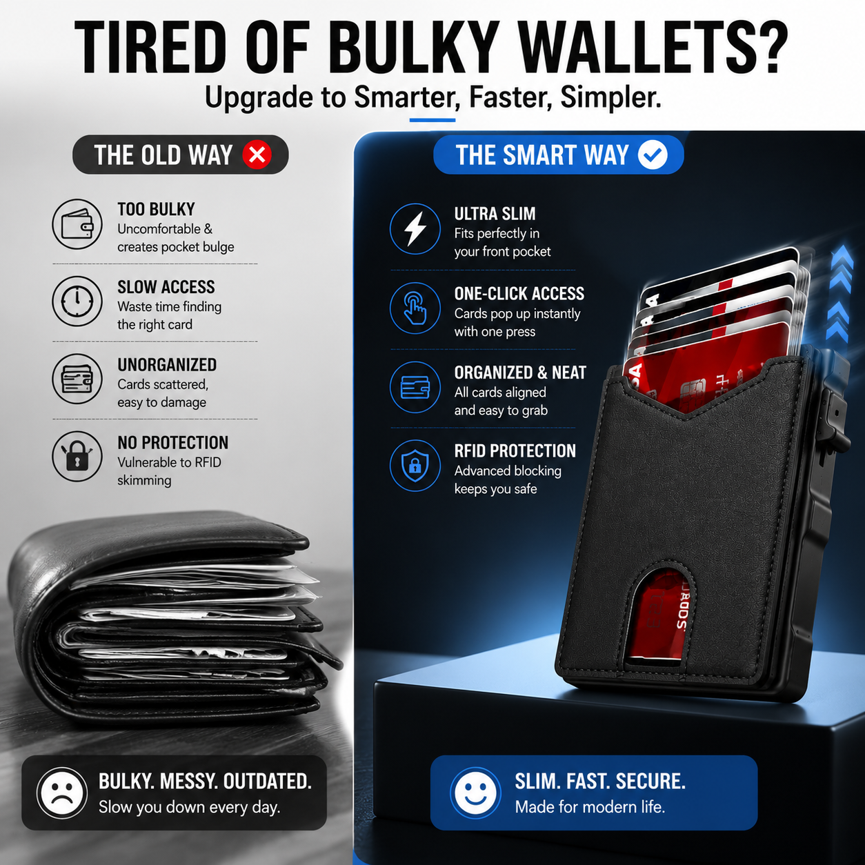 2026 new🔐 RFID Blocking Minimalist Pop-Up Wallet | One-Second Card Eject Design & Ultra Slim Pocket Wallet