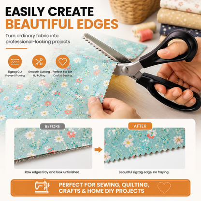 Professional Pinking Shears – Sharp Serrated Fabric Scissors for Clean Zigzag Edges