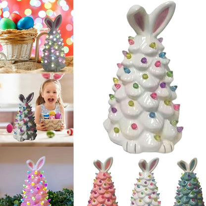 🐰Pink Bunny Tree Easter Decorations, 2026 New Resin Bunny Rabbit Tree with Lights